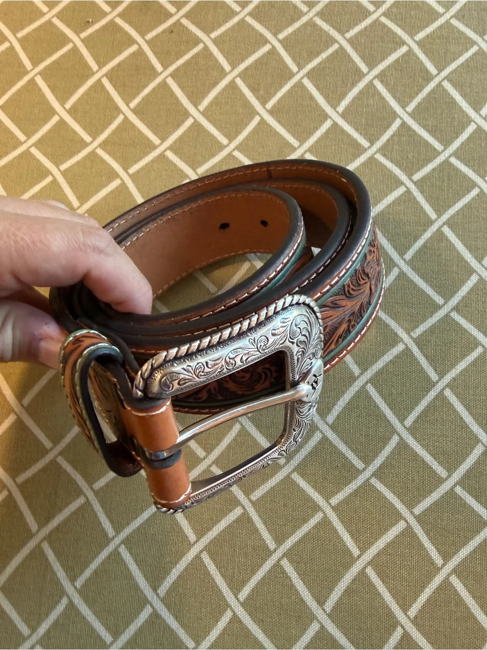 Ariat Men’s 36 Genuine Leather Tooled Western Belt Brown Turquoise